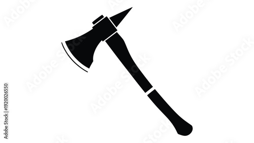 A detailed illustration of a traditional black and white axe with a wooden handle isolated on white background, Vector