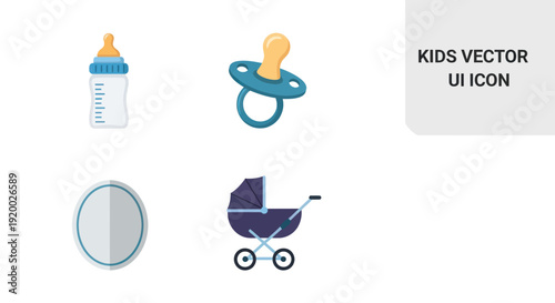 Baby Icons Collection: Bottle, Pacifier, Stroller, and Blank Circle - Vector UI Elements