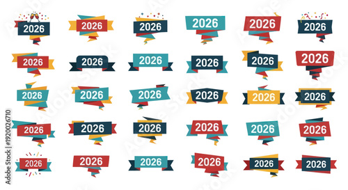 2026 Year Banners Collection: Modern Graphic Design Elements for Celebration and Future Concepts