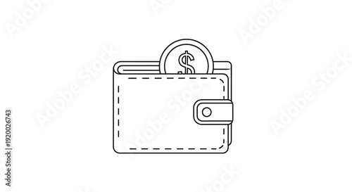 Linear drawing of a wallet with a dollar sign simple silhouette