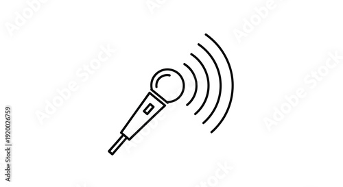 Microphone emitting sound waves simple black outline silhouette