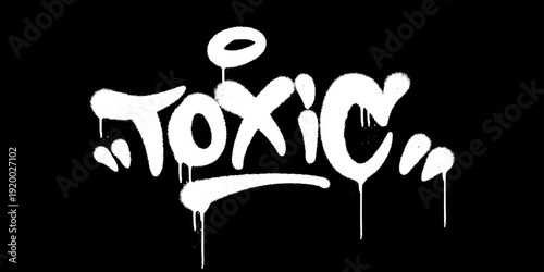 Toxic Graffiti Word Art Spray Paint Style. Bold White Typography with Splatter Texture and Paint Drips for Urban Graphic Projects.