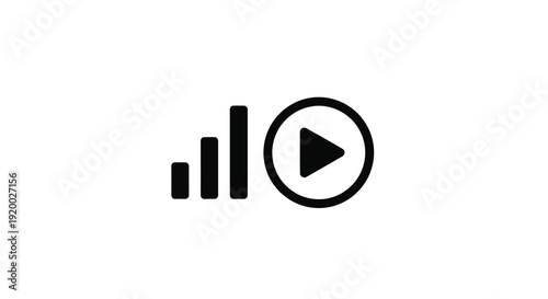 Signal strength and play button icon in black a simple silhouette