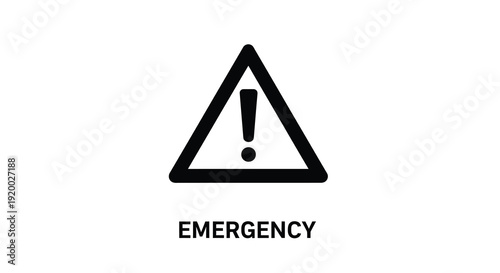 Warning sign with exclamation point and text emergency silhouette