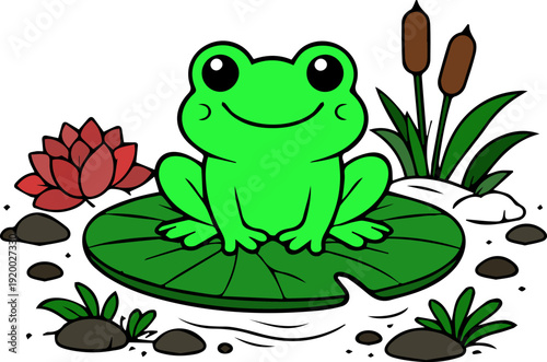 Cute cartoon frog vector illustration for children's coloring book