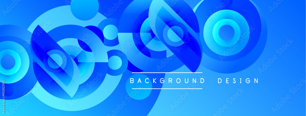 Fototapeta premium Abstract blue design features overlapping circles, gradients. Modern background evokes dynamic energy, clean aesthetic.