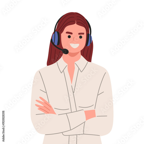 Flat vector illustration of customer service representatives wearing headsets. Ideal for business websites, CRM platforms, help desk promotions, contact pages,corporate service material, poster