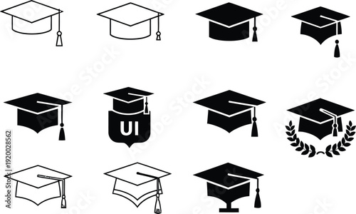 Diverse Graduation Cap Icons for Academic Achievement