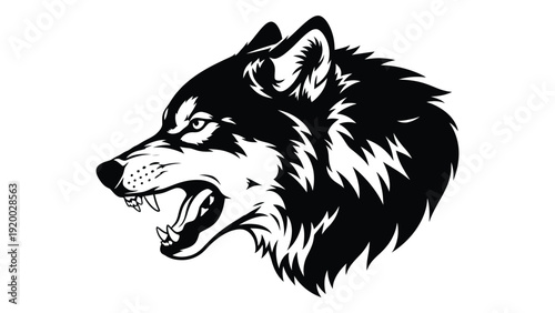 Detailed illustration of a wolf's head showcasing its fur and facial features isolated on white background, Vector