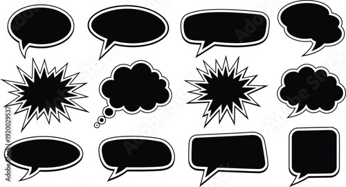 Collection of various comic book style speech bubbles and thought clouds  isolated on white background