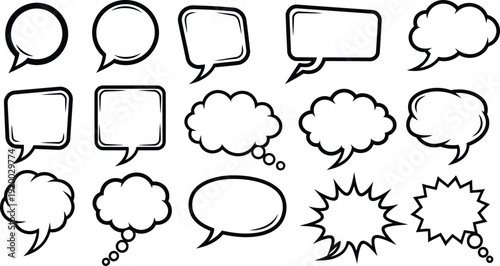 Collection of various comic speech bubbles and thought clouds for dialogue and text  isolated on transparent background