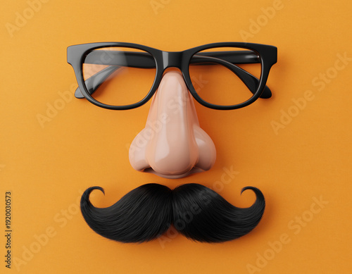 A funny hipster vector illustration of vintage fashion glasses and a mustache mask accessory set on a table in a retro art style