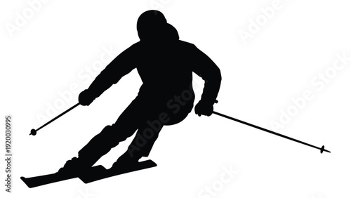 A skier in action, navigating downhill with poles and skis. isolated on white background, Vector