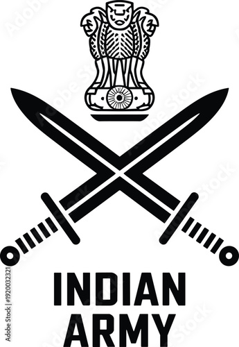 Indian Army Emblem with Crossed Swords and Ashoka Emblem, Vector Graphic