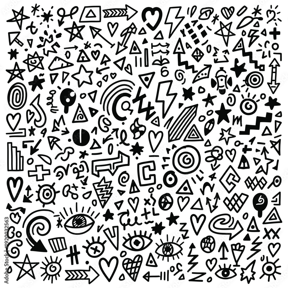 Obraz premium A collage of various doodle style symbols and icons
