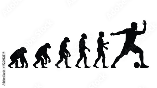Evolution of man illustrated through the love of the beautiful game isolated on white background, Vector