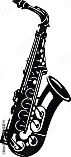 Vector Silhouette of a Saxophone, Black and White Illustration. Isolated graphic for music, jazz, and performance themes. Ideal for digital and print media.