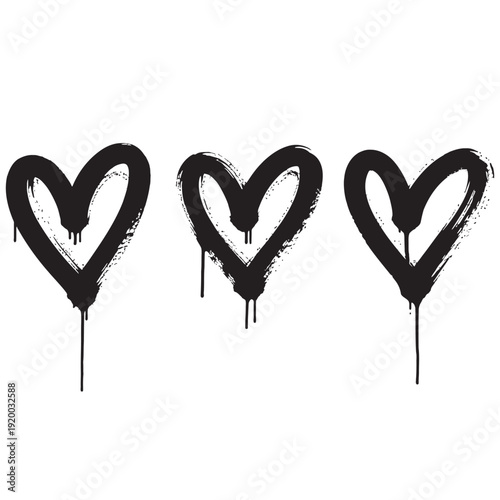 Three black graffiti hearts on white background
