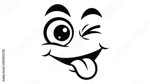 A whimsical face with a large eye and a playful wink isolated on white background, Vector