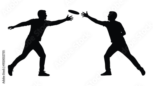 Two silhouetted figures engaged in a dynamic action of throwing and catching. isolated on white background, Vector