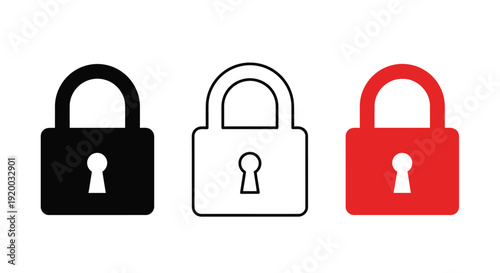 Three padlocks in varying colors a striking graphic silhouette