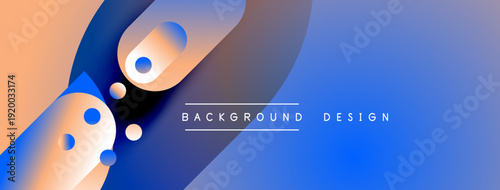 Abstract gradient background. Orange, blue hues blend smoothly. Circular shapes create dynamic visual interest. Modern design element.
