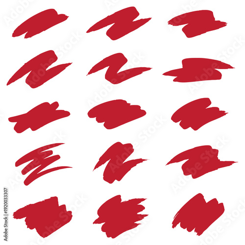 Collection of red brush strokes on white background