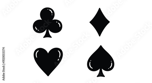 Four playing card suits depicted in stark black silhouette