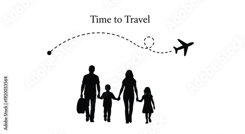 Family journey with a plane evoking wanderlust a black silhouette