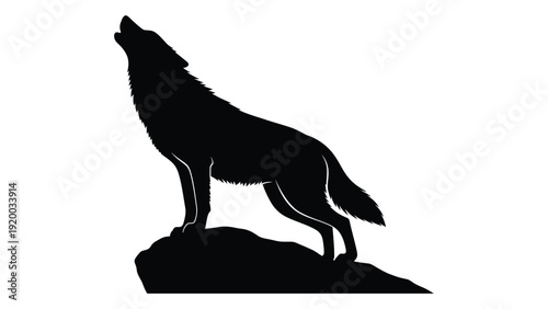A majestic wolf howling at the moon on a rocky outcrop at night. isolated on white background, Vector