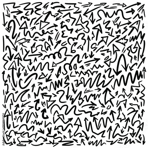 Abstract expressionist drawing with intricate black lines