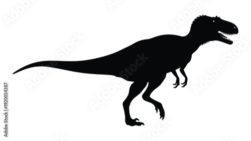A detailed black and white silhouette of a dinosaur in a walking pose. isolated on white background, Vector