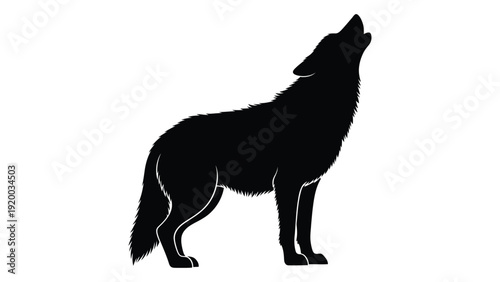 A black silhouette of a wolf howling at the moon in a serene night scene isolated on white background, Vector