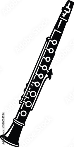 Black and White Vector Illustration of a Clarinet, Isolated on White Background. Clean Line Art Graphic for Music Education, Performance, and Design Projects.
