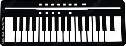 Black and White Vector Illustration of a Stylized Keyboard Instrument, Simple Icon for Music, Education, and Technology Themes. Clean Graphic for Digital and Print Media.