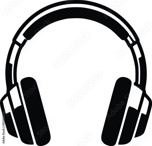 Black and White Vector Icon of Modern Headphones, Minimalist Audio Symbol for Music, Sound, Technology, Communication, and Entertainment Concepts. Isolated Graphic.