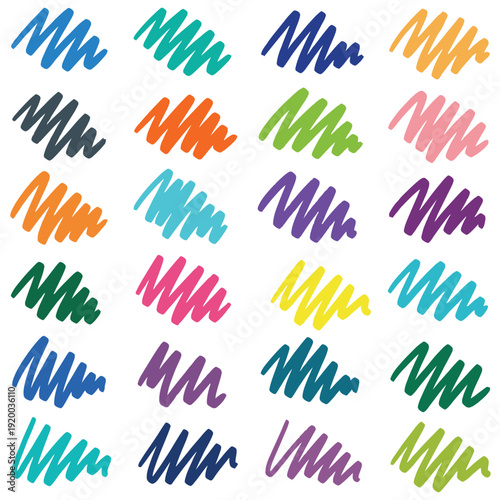Vibrant colorful crayon or marker strokes on white background
