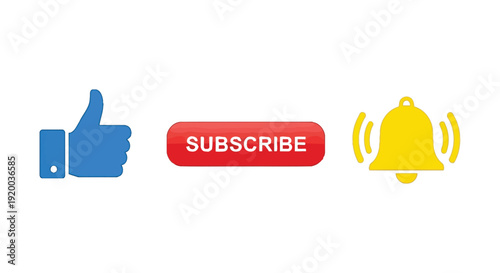 Essential vector graphic elements for social media engagement featuring like, subscribe, and notification buttons
