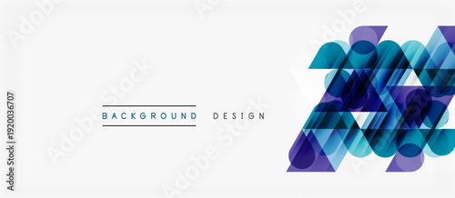Abstract geometric shapes create modern background. Blue, purple hues dominate design, offering clean aesthetic. Minimalist style.
