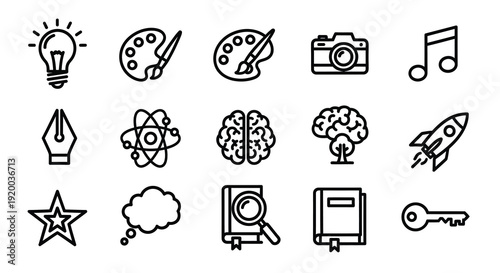 Creative icons representing art science and innovation a silhouette