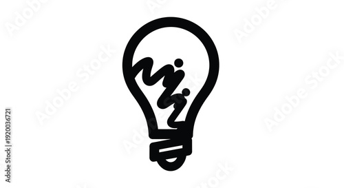 Black lightbulb outline with a creative idea inside silhouette