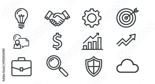Business icons representing innovation success and strategy silhouette