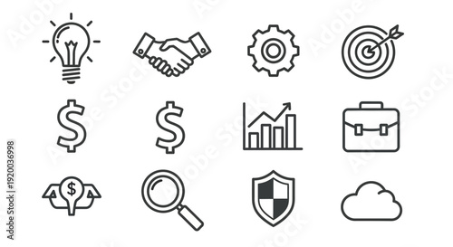 Business icons representing ideas partnership and growth a silhouette