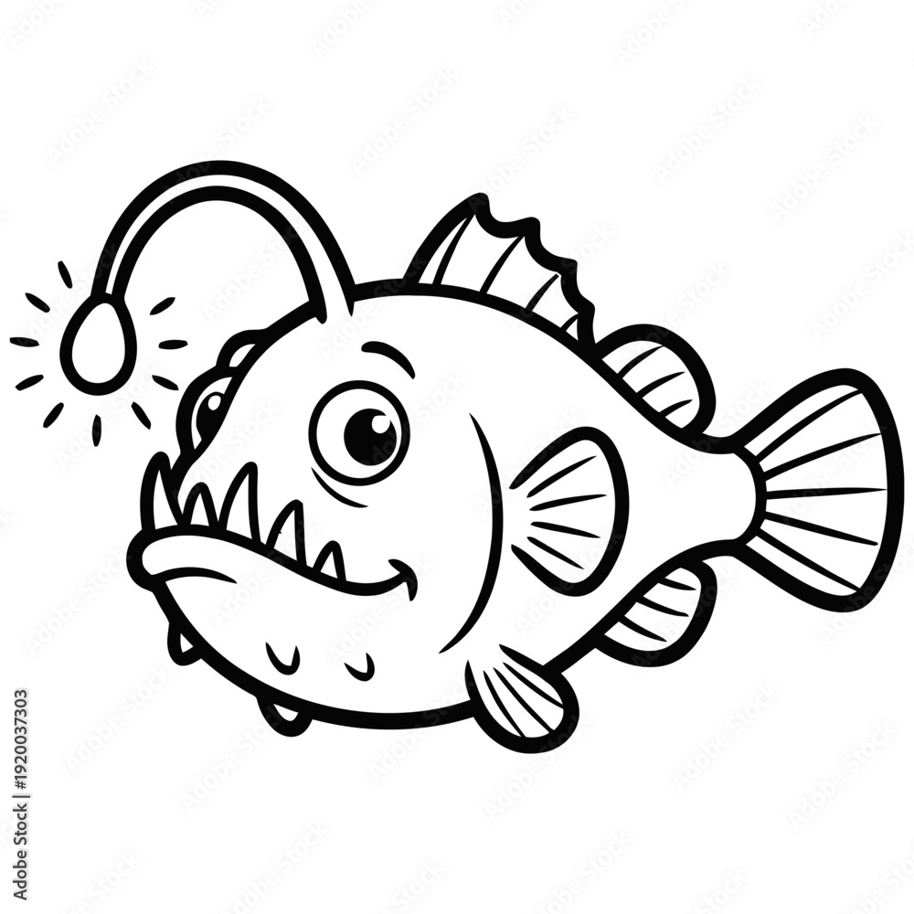 Fototapeta premium Anglerfish with light on head swimming in ocean depths