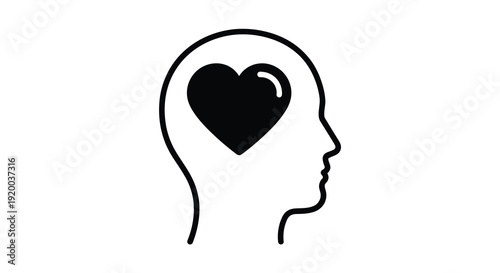 A human head profile with a heart inside a striking silhouette