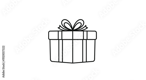 Line art illustration of a gift with a bow black silhouette