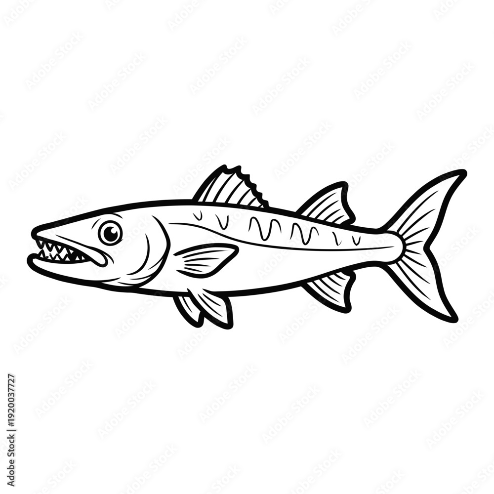 Obraz premium Fierce cartoon fish with sharp teeth swimming dynamically