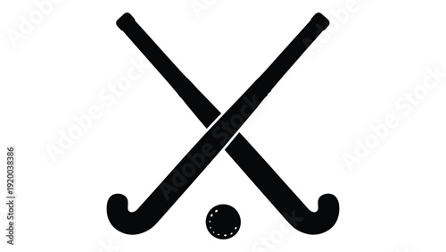 Two hockey sticks crossing each other with a ball in between them isolated on white background, Vector