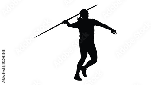 A silhouette of a person holding a spear, ready for battle in a dynamic pose. isolated on white background, Vector