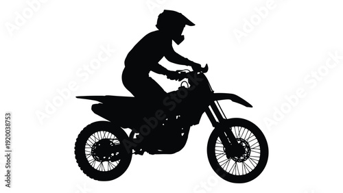 Silhouette of a person riding a dirt bike on a track isolated on white background, Vector